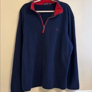 Nautica Blue Zip Up Sweater with Red Collar